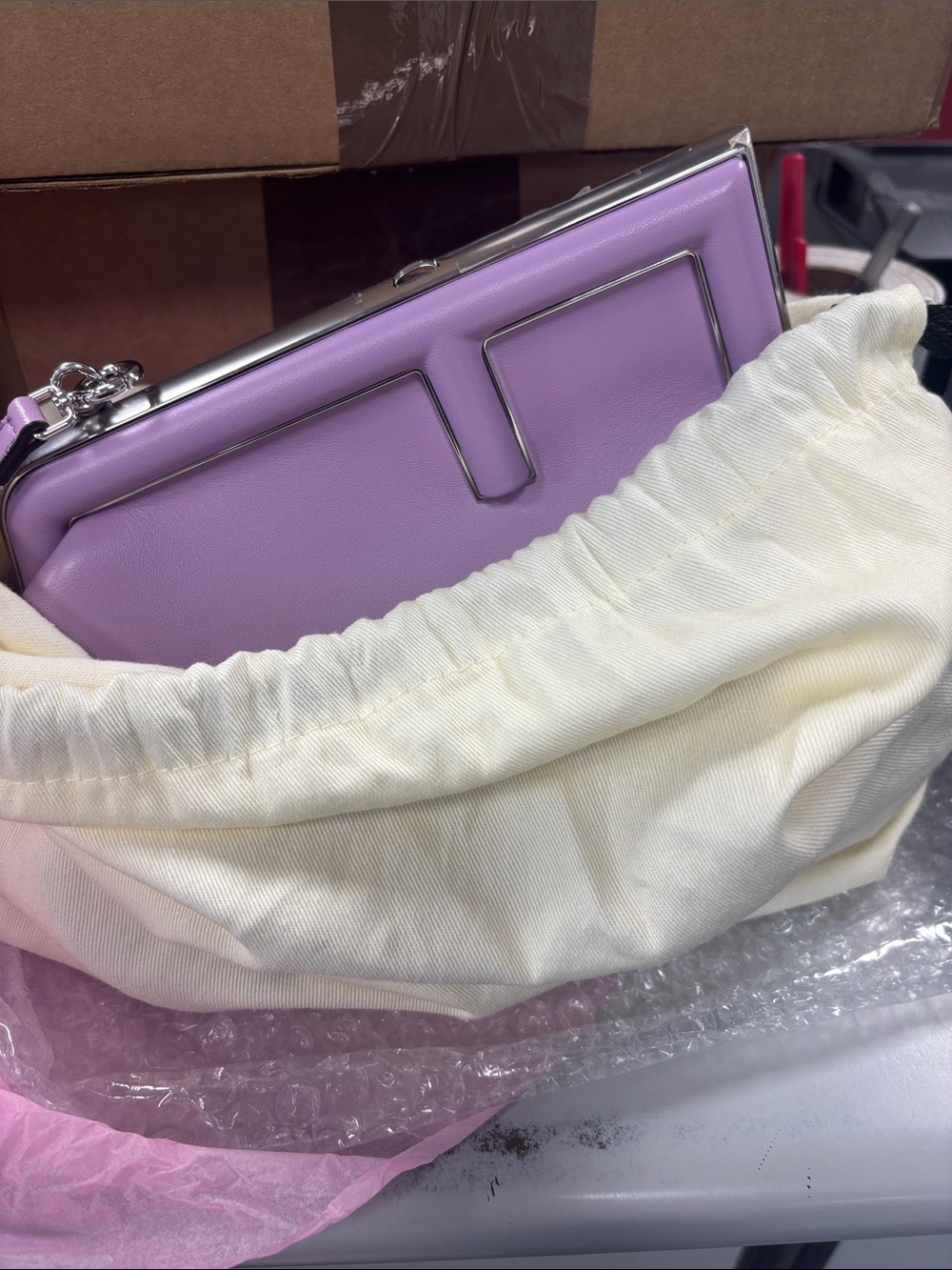 Lavender Leather Frame Clutch Bag - Women